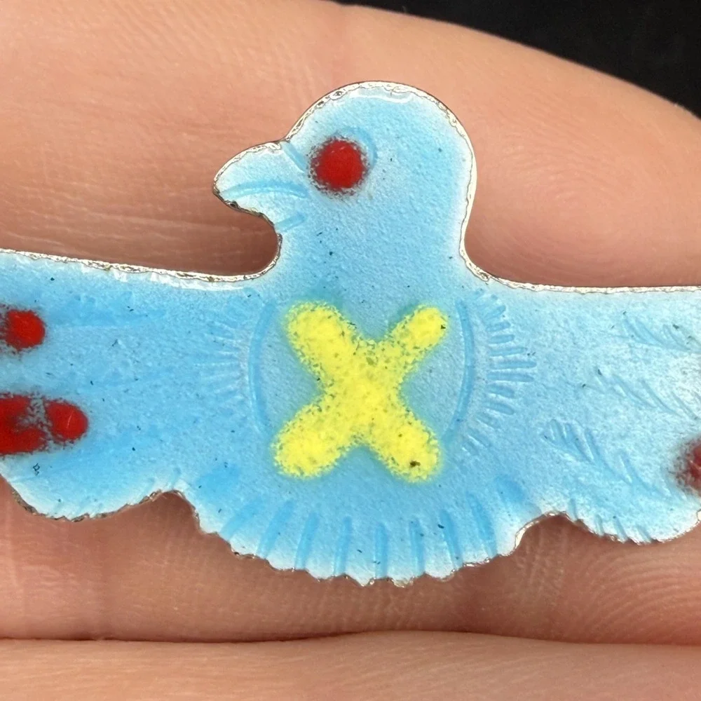 Vintage Estate Hair Barrette Silver Tone Blue Enamel Thunderbird Bird 2in